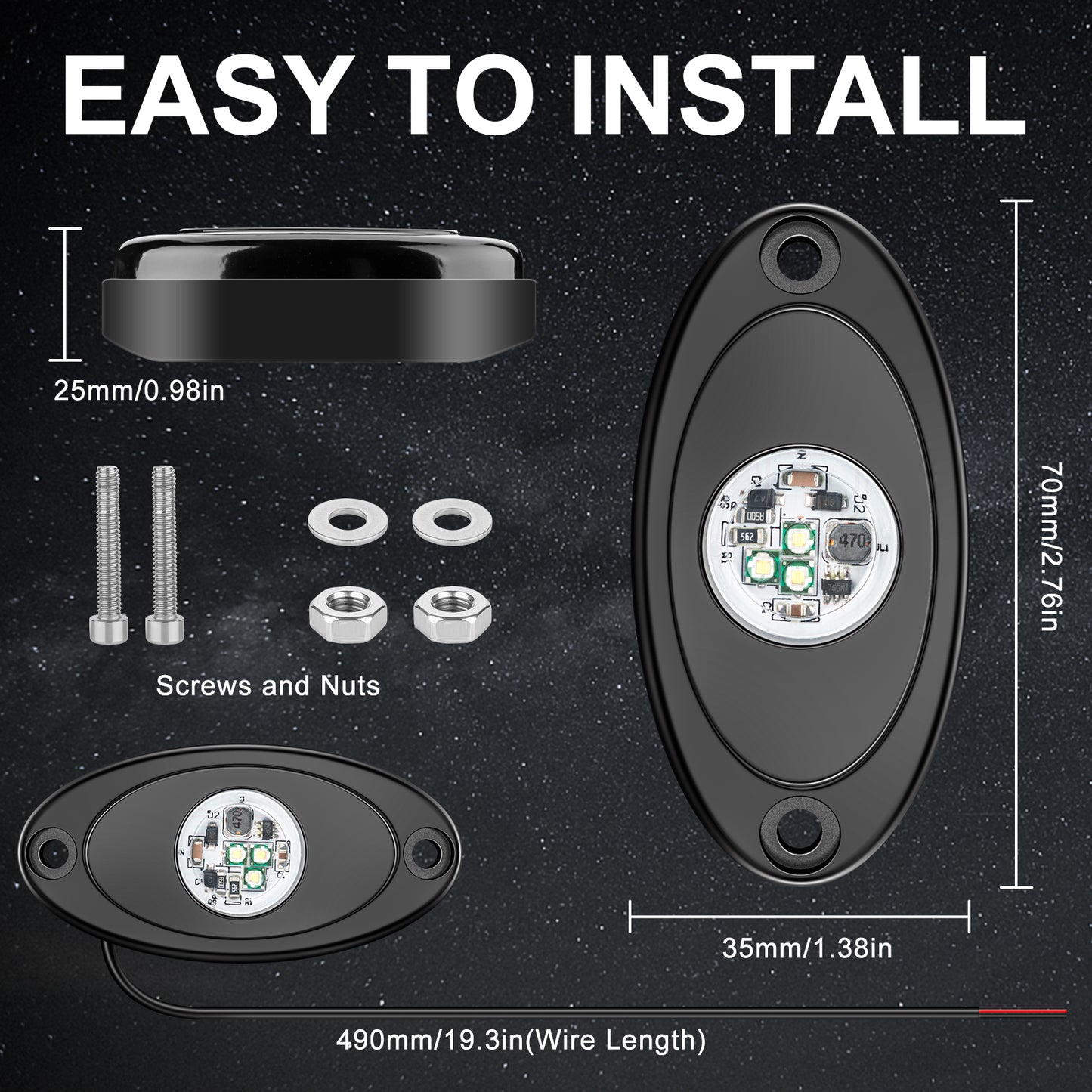 YONEDA White Rock Lights UltraBright LED 4PODS Waterproof Underglow Lights for Car Truck ATV UTV SUV Offroad Boat Underbody Glow Trail Rig Lamp