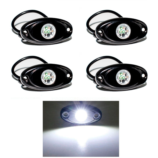 YONEDA White Rock Lights UltraBright LED 4PODS Waterproof Underglow Lights for Car Truck ATV UTV SUV Offroad Boat Underbody Glow Trail Rig Lamp